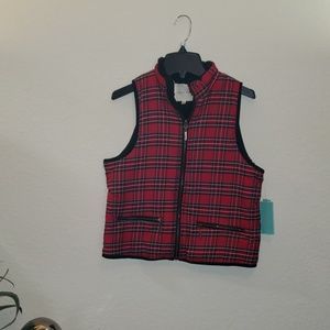 Copper Key red & blue plaid vest w/faux fur
